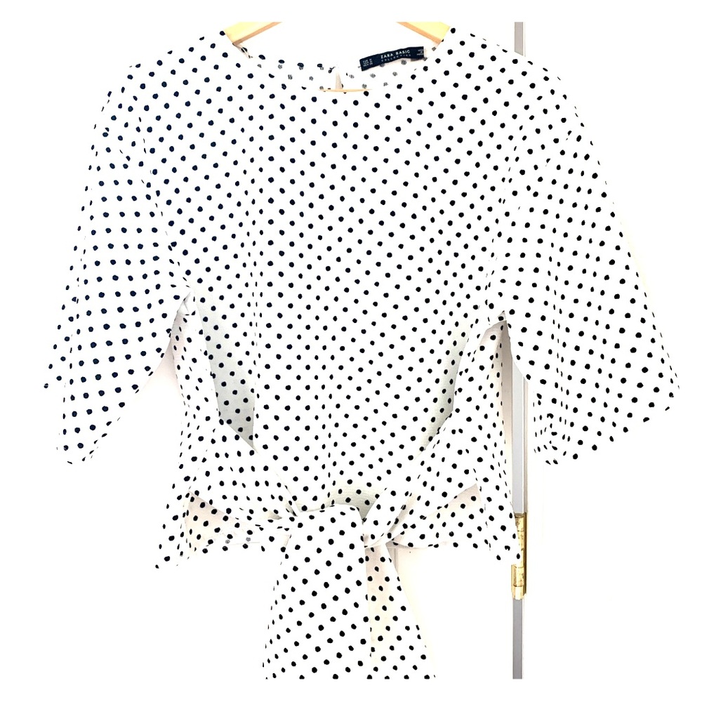 Zara polka dot tie front top